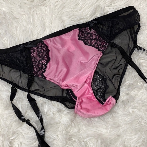 Victoria’s Secret sheer black and pink garter bikini panties - Picture 1 of 3